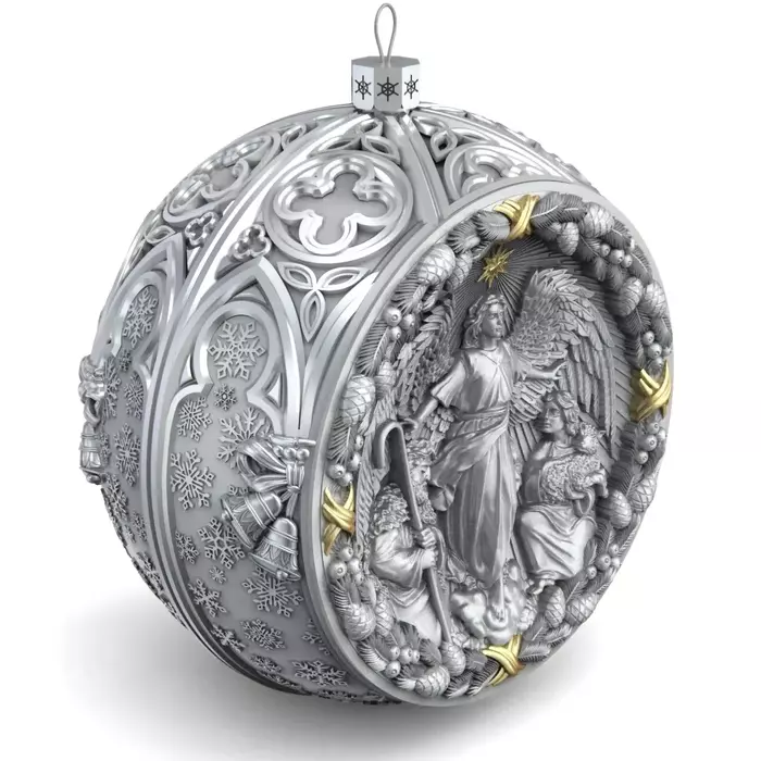 Set of 3 silver Christmas tree balls "Angel, Angel Phenomenon and the Virgin of Vladimir"